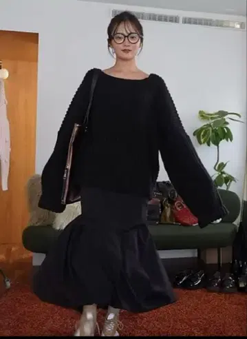 택 포함 새상품 PINUE 와플 니트탑 블랙 pinue