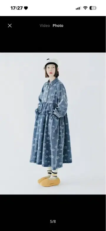 imakokoni 데님 리본 꽃무늬 티어드 원피스