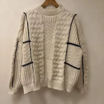 여성용 아이보리 케이블 짜임 오버 사이즈 니트 프리 사이즈