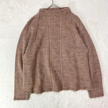 케이블 짜임 니트 하이넥 스웨터 울 일본제 드롭 숄더