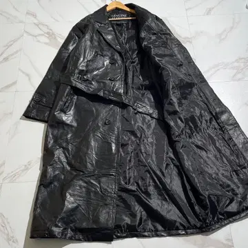 [ 레어 ] Navarre 가죽 더블 체스터 코트 벨트 패치워크 블랙