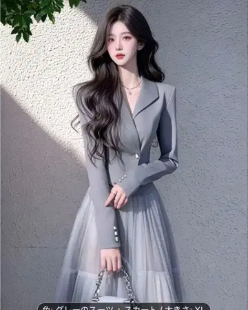 [ 미사용 새상품 ] 블루 그레이 수트 + 스커트 XL 경사 드레스