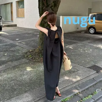 새상품 nugu 리본 숄더 롱 원피스 블랙 Black