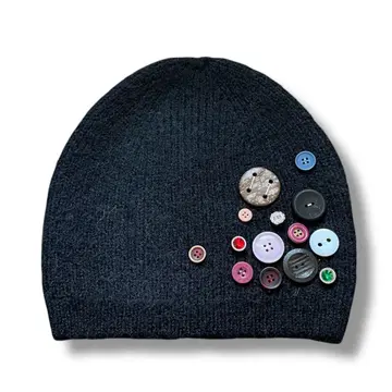 샤기 니트 모자 버튼 장식 스터드 비니 핸드메이드 y2k