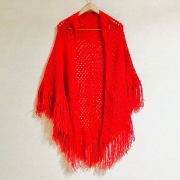 빈티지 손뜨개질 스톨 숄 크로셰 프린지 구제 의류 70s