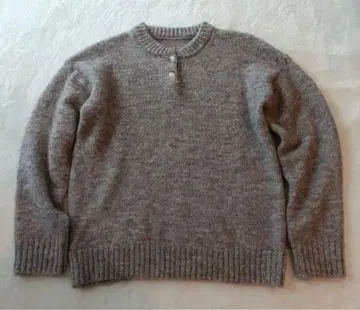 nugu 브라운 버튼 헨리넥 스웨터 니트 샤기