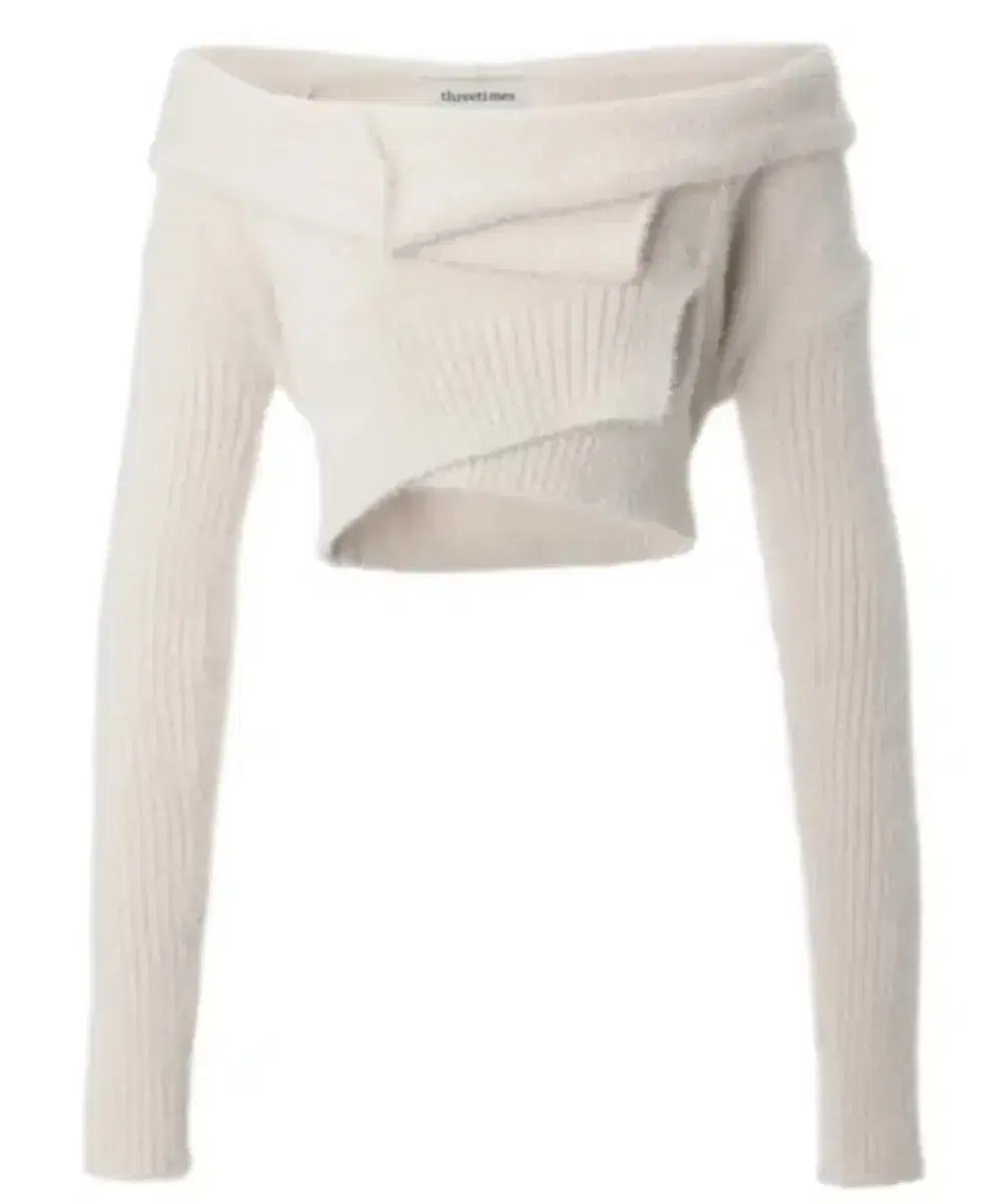 택O Threetimes Hairy Wrap Cardigan Beige Off-shoulder Knit
