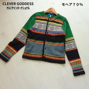 CLEVER GODDESS 나루미야 모헤어 혼방 컬러풀 니트 가디건