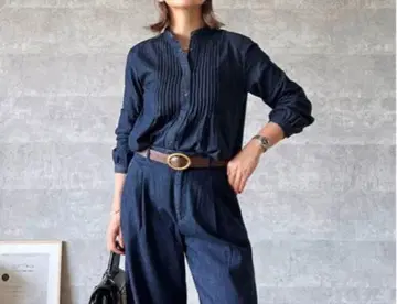 INES DE LA FRESSANGE 데님 핀턱 블라우스