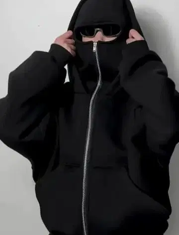 블랙 풀 집업 후드티 마스크 포함