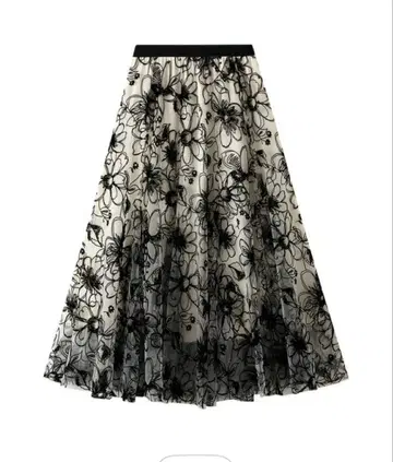 [ 특가 ] 꽃무늬 플레어 샤샤 스커트 종아리 기장 허리 밴딩