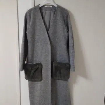 라디에이트 퍼 포켓 노카라 롱 코트 그레이 38