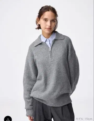 퍼프 니트 하프 지퍼 풀오버