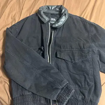 ZARA 블랙 데님 가죽 자켓 L