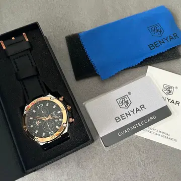 미사용 새상품 BENYAR 크로노그래프 손목시계 블랙/골드