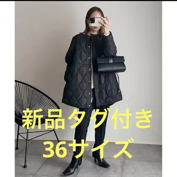 엠마테일러 블랙 밀리터리 퀼팅 드로스트 하프 코트 사이즈 36