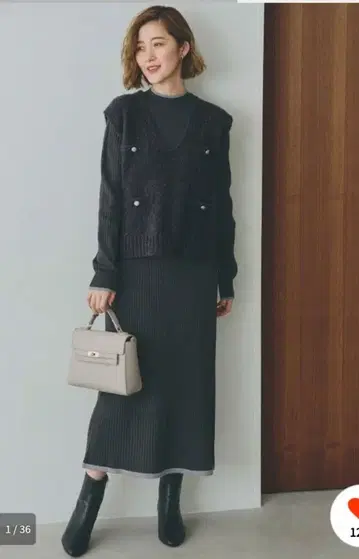 그로브 grove 리브 니트 니트 원피스 베스트 세트 M 새상품