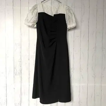 fsle 시어 퍼프 슬리브 모노톤 롱 원피스 블랙 L 포멀