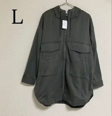 안감 퍼 후드 자켓 롱 후드티 카키 그레이 L 아우터 방한