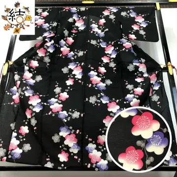 MK-1633 유카타 매실 꽃 무늬 블랙 컬러 톨 사이즈