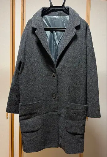 그레이 헤링본 무늬 체스터 코트