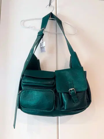 다크 그린 가죽 숄더백 인조 가죽