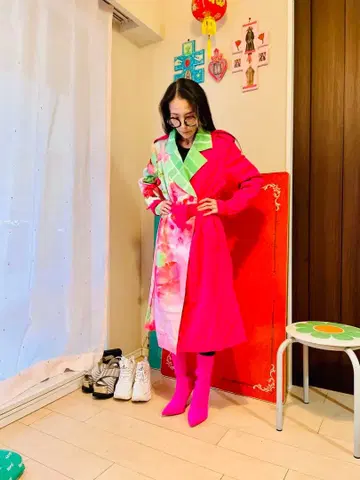 플라워 프린트 트렌치코트 핑크