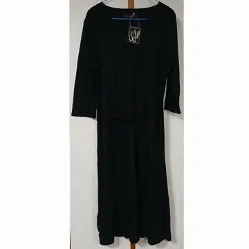 블랙 7부 소매 롱 원피스 허리 리본 포함 LL