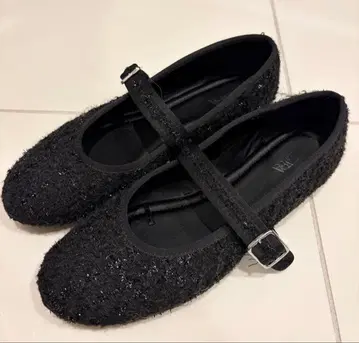 [ ZARA ] 글리터 디테일 패브릭 발레리나 슈즈 38