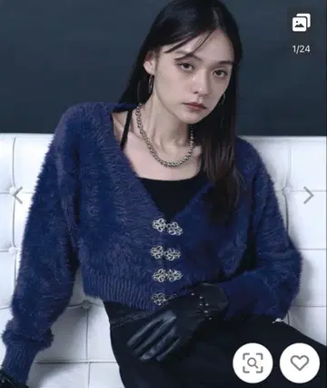 차이나 메탈 버튼 샤기 가디건 Ellno de Mavie