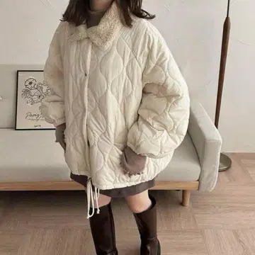 raffime 퍼 옷깃 퀼팅 블루종 아이보리