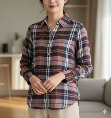 타미힐피거 체크 셔츠 코튼 긴팔 여성용 브라운 8