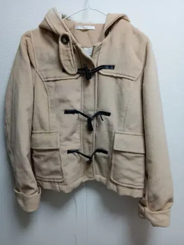 베이지 후드 부착 더플 코트