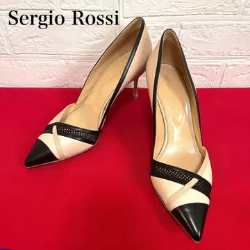 세르지오로시 베이지 블랙 메쉬 하이힐 39