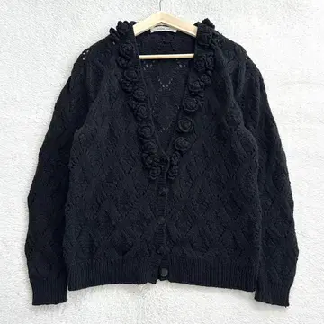 카네코 이사오 장미 꽃 모티브 V넥 가디건 F 블랙