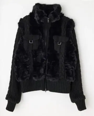 laguagem 케이블 니트 폭스 퍼 블루종