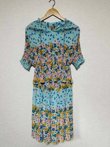 DSC 플라워 쉬폰 패널 보더 블라우스 스커트 세트