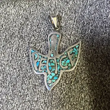 칩 인레이 터콰이즈 펜던트 탑 새 PEACE 실버