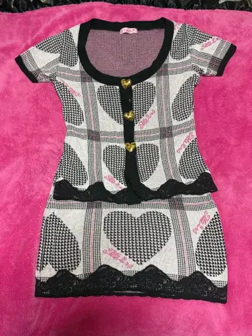 MA*RS 하트 체크 무늬 니트 셋업