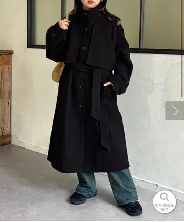 케이프 포함 경량 멜톤 스탠드 코트 블랙