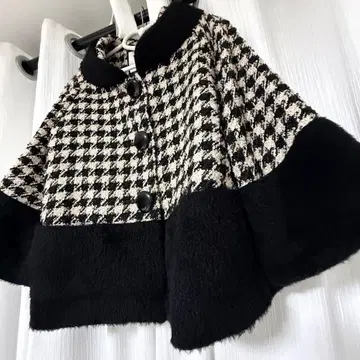 하운드 투스 패턴 판초풍 자켓 코트