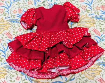 빨간색 물방울 패턴 프릴 드레스