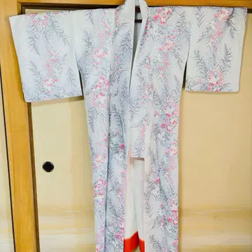 새상품급 코몬 기모노 핑크 꽃무늬 워셔블 기모노 럭셔리