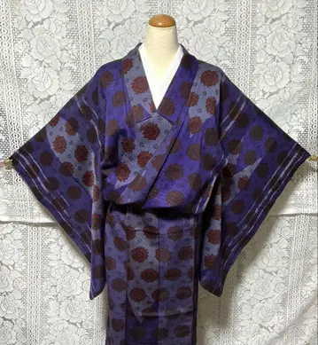 [ 앤티크 ] 쇼와 레트로 기모노 큰 야가스리 패턴과 꽃 순수 실크