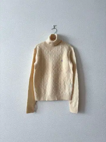 랄프 로렌 울 케이블 짜임 터틀넥 화이트 S