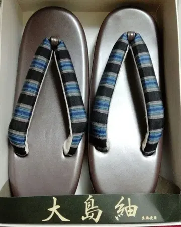 오시마 명주 조리 블랙 파랑 스트라이프