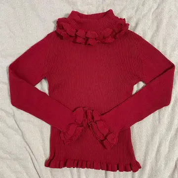 핑크하우스 터틀넥 상의 니트 빨간색 PINK HOUSE