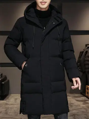 블랙 후드 부착 다운 자켓