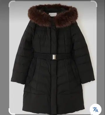 블랙 다운 자켓 퍼 부착 허리 벨트