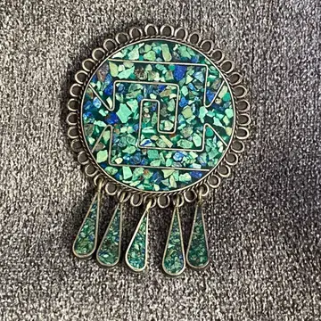 칩 인레이 멕시칸 주얼리 브로치 펜던트 탑